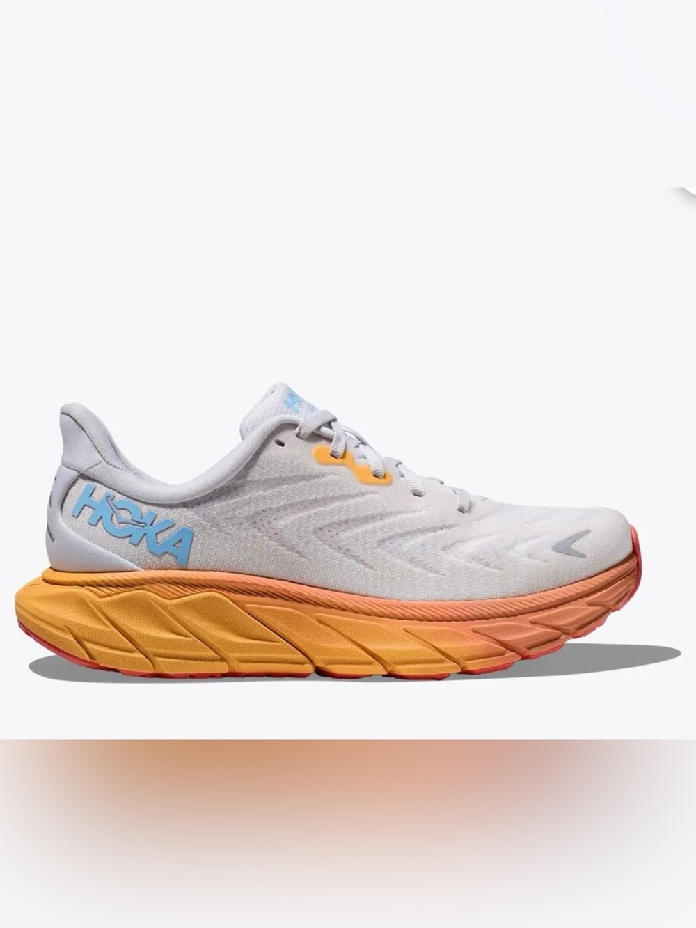 Hoka  Women's White Orange Arahi 6 stability running shoes Gold Gradient Midsole